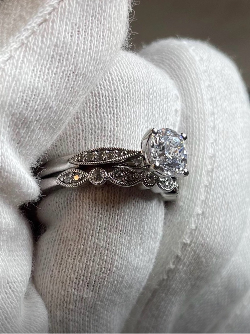 Sterling Silver 925 Round Cut Solitaire Engagement Ring with Filigree Band White